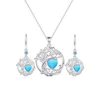 FANCIME Baum des Lebens Anhänger Ohrringe Hängend 925 Sterlingsilber Kette Gold plattiert Türkis Halskette Edelstein Dezember Geburtstein Schmuck Geschenke für Damen