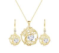FANCIME Baum des Lebens April Geburtstein Ohrringe Damen Sterling Silber Kette Gelbgold vergoldet simulierte Diamant Anhänger Cubic Zirkonia CZ Geburtstag Mütter Tag Geschenke für Frauen Frau Mutter