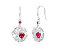 FANCIME Baum des Lebens Ohrringe Sterlingsilber 925 Hängend Rote Rubin Anhängerohrringe Juli Geburtsstein Baumelnde Ohrringe Feiner Schmuck Geburtstags Geschenke für Damen Ihre Frauen