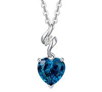 FANCIME Blau Topas Halskette, 14 Karat massives 585 Weißgold Diamant Anhänger mit Sterlingsilber Kette Herz Dezember Geburtsstein Jahrestag Muttertag Feiner Schmuck Geschenk für Damen Frauen