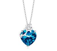 FANCIME Blau Topas Halskette - 14 Karat Weißgold Rose anhänger mit Herz Dezember Geburtsstein Sterlingsilber Kette Weihnachten Feiner Schmuck Geschenk für Damen Frauen