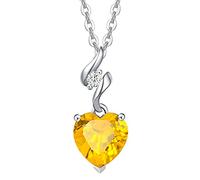 FANCIME Citrin Halskette, 14 Karat massives 585 Weißgold Diamant Anhänger mit Sterlingsilber Kette Herz November Geburtsstein Geburtstag Jahrestag Feiner Schmuck Geschenk für Damen Frauen
