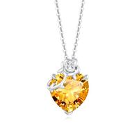 FANCIME Citrin Halskette - 14 Karat Weißgold Rose anhänger mit Herz November Geburtsstein Sterlingsilber Kette Weihnachten Feiner Schmuck Geschenk für Damen Frauen