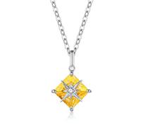 FANCIME Citrin Halskette Damen, 14K Massiv 585 Weißgold Princess Dream Anhänger mit Sterling Silber Kette November Geburtsstein Gelber Quadratischer Edelstein Schmuck Geschenke für Frauen Her