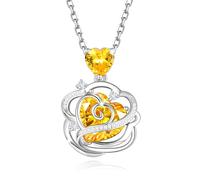 FANCIME Citrin Halskette November Geburtsstein Kette Sterling Silber Rose Blume Anhänger Halskette Gelb Herz Edelstein Geburtstag Weihnachten Feine Schmuck Geschenke für Frauen Damen Mom