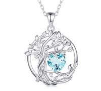 FANCIME Lebensbaum Aquamarin Kette für Damen 925 Sterling Silber Baum des Lebens Aquamarin Anhänger Halskette Schmuck Geschenke für Frauen Mädchen, Kettenlänge: 40+5 cm