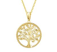FANCIME Lebensbaum Kette aus Solide 14 Karat 585 Gelb Gold 15mm Durchmesser Anhänger Halskette Einfacher minimalistischer Geschenkschmuck für Damen Mädchen - Verstellbares Kettenlänge: 40 + 5 cm