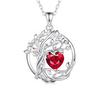 FANCIME Lebensbaum Rubin Kette für Damen 925 Sterling Silber Baum des Lebens Rubin Anhänger Halskette Schmuck Geschenke für Frauen Mädchen, Kettenlänge: 40+5 cm