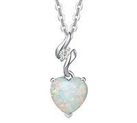 FANCIME Opal Halskette, 14 Karat massives 585 Weißgold Diamant Anhänger mit Sterlingsilber Kette Herz Oktober Geburtsstein Weihnachten Jahrestag Feiner Schmuck Geschenk für Damen Frauen