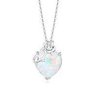 FANCIME Opal Halskette - 14 Karat Weißgold Rose anhänger mit Herz Oktober Geburtsstein Sterlingsilber Kette Weihnachten Feiner Schmuck Geschenk für Damen Frauen