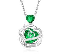 FANCIME Smaragd Halskette Mai Geburtsstein Kette Sterling Silber Rose Blume Anhänger Halskette Grün Herz Edelstein Geburtstag Weihnachten Feinschmuck Geschenke für Frauen Mom
