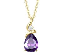 FANCIME Solide 14 Karat 585 Gelb Gold Anhänger Kette mit Tropfen Amethyst und echt Diamant Geschenk Schmuck für Damen, 925 Silber Kette: 40 + 5 cm