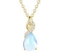 FANCIME Solide 14 Karat 585 Gelb Gold Anhänger Kette mit Tropfen Mondstein und echt 0.28ct Diamant Geschenk Schmuck für Damen, 925 Silber Kette: 40 + 5 cm