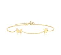 FANCIME Solide 14 Karat 585 Gelb Gold Armband mit Doppel Schmetterling Anhänger, Minimalistisch Geschenk Schmuck für Damen Mädchen, Verstellbar Armkette: 17 + 3 cm