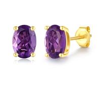 FANCIME Solide 14 Karat 585 Gelb Gold Oval Ohrringe Ohrstecker mit Echt Natürlich Amethyst Geschenk Schmuck für Damen Mädchen Mama, Größe: 5 * 7 mm