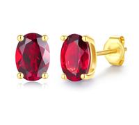FANCIME Solide 14 Karat 585 Gelb Gold Oval Ohrringe Ohrstecker mit Echt Synthetische Rubin Geschenk Schmuck für Damen Mädchen Mama, Größe: 5 * 7 mm