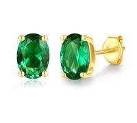 FANCIME Solide 14 Karat 585 Gelb Gold Oval Ohrringe Ohrstecker mit Echt Synthetische Smaragd Geschenk Schmuck für Damen Mädchen Mama, Größe: 5 * 7 mm