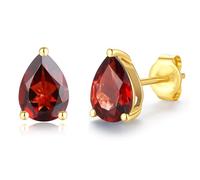 FANCIME Solide 14 Karat 585 Gelb Gold Tropfen Ohrringe Ohrstecker mit Echt Natürlich Granat Geschenk Schmuck für Damen Mädchen Mama, Größe: 5 * 7.7 mm