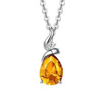 FANCIME Solide 14 Karat 585 Weiß Gold Tropfen Anhänger mit 925 Sterling Silber Kette Halskette mit Natürlich Citrin und echt Diamant Schmuck für Damen mit Geschenk Box - Kettenlänge: 40 + 5 cm