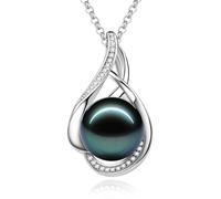 FANCIME Tahiti Perle Kette Damen, 925 Sterling Silber 10-12 mm Natürliche Tahiti Perle Anhänger Halskette, Geburtstag Valentinstag Weihnachten Schmuckgeschenk für Sie, Kettenlänge: 40+5 cm