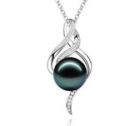 FANCIME Tahiti Perle Kette Damen, 925 Sterling Silber 10-12 mm Natürliche Tahiti Perle Anhänger Halskette, Geburtstag Valentinstag Weihnachten Schmuckgeschenk für Sie, Kettenlänge: 40+5 cm