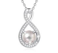 FANCIME Weiße Perle Kette Juni Geburtstein Sterling Silber Infinity CZ Anhänger Halskette Damen Edelstein Fine Jewellery Geburtstag Abschluss Geschenke für Frauen Mom
