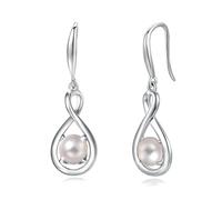 FANCIME Weiße Perle Ohrringe Sterlingsilber 925 Hängend Zierlich Infinity Juni Geburtsstein Baumelnde Ohrringe Feiner Schmuck Geburtstagsgeschenke für Frauen Damen Mama