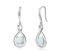 FANCIME Weißer Opal Ohrringe Sterlingsilber 925 Hängend Zierlich Infinity Erstellt Edelstein Oktober Geburtsstein Baumelnde Ohrringe Feiner Schmuck Geburtstag Geschenke für Frauen Damen Mama