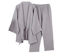 Fancy Pumpkin Japanische Herren Meditations Robe Doppel Gaze Baumwolle Morgenmantel Kimono Pyjama Nachthemd [Grau, Gr??e L]