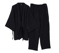 Fancy Pumpkin Japanische Herren Meditations Robe Doppel Gaze Baumwolle Morgenmantel Kimono Pyjama Nachthemd [Schwarz, Gr??e M]