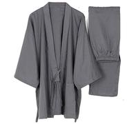 Fancy Pumpkin Männer japanischen Stil Roben dünne Kimono Pyjamas Anzug Meditation Set-Grey-Größe XL