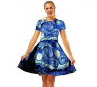 Fancy Uyee Damen-Midikleid mit 3D-Druck, kurzärmelig, lässig, ausgestellt, Van Gogh 012, Mittel
