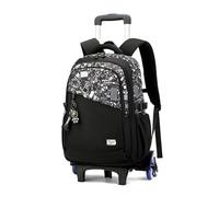 FANDARE 2-in-1 Kinderkoffer Trolley Reisekoffer mit Teleskopstange und 6 Rädern Rollen Schulranzen Handgepäck für Kinder 35L Schwarzer Handgepäck mit Niedlicher Puppenanhänger Aaktenkoffer für Schule