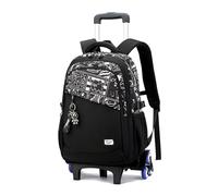 FANDARE 2-in-1 Kinderkoffer Trolley Reisekoffer mit Teleskopstange und 6 Rädern Rollen Schulranzen Handgepäck für Kinder 35L Schwarzer Handgepäck mit Niedlicher Puppenanhänger Aaktenkoffer für Schule