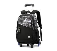 FANDARE 2-in-1 Kinderkoffer Trolley Reisekoffer mit Teleskopstange und 6 Rädern Rollen Schulranzen Handgepäck für Kinder 35L Schwarzer Handgepäck mit Niedlicher Puppenanhänger Aaktenkoffer für Schule