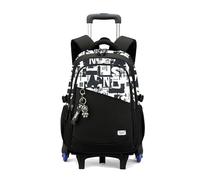 FANDARE 2-in-1 Kinderkoffer Trolley Reisekoffer mit Teleskopstange und 6 Rädern Rollen Schulranzen Handgepäck für Kinder 35L Schwarzer Handgepäck mit Niedlicher Puppenanhänger Aaktenkoffer für Schule