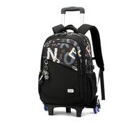 FANDARE 2-in-1 Kinderkoffer Trolley Reisekoffer mit Teleskopstange und 6 Rädern Rollen Schulranzen Handgepäck für Kinder 35L Schwarzer Handgepäck mit Niedlicher Puppenanhänger Aaktenkoffer für Schule