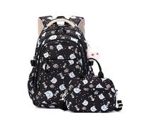 FANDARE 2 IN1 Niedlich Kinderrucksäcke mit Lunchpaket Schultasche für Mädchen Junge Juniorrucksäcke Schultasche Rucksäcke Kids-Rucksack Kinder-Tragebeutel Schulranzen School Bag Schwarz