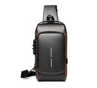 FANDARE 2025 Neue Brusttasche Sling Bag Geschäft Schultertasche mit USB Passwortschutz Crossbody Bag Umhängetasche Wasserdicht für Reisen Wandern mehrere Taschen Sling Daypacks Grau Braun