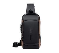 FANDARE 2026 Neue Brusttasche Sling Bag Geschäft Schultertasche mit USB Passwortschutz Crossbody Bag Umhängetasche Wasserdicht für Reisen Wandern mehrere Taschen Sling Daypacks Schwarz Braun