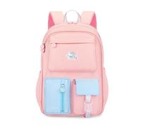 FANDARE 27L Schulrucksack für Mädchen, Niedlicher Leichter Schulranzen aus Nylon für Kinder 4-12 Jahre, Ergonomisches Rucksack mit Breiten Schultergurten & 180° Fronttasche, 4 Farben Rosa