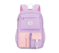 FANDARE 27L Schulrucksack für Mädchen, Niedlicher Leichter Schulranzen aus Nylon für Kinder 4-12 Jahre, Ergonomisches Rucksack mit Breiten Schultergurten & 180° Fronttasche, 4 Farben Lila