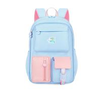 FANDARE 27L Schulrucksack für Mädchen, Niedlicher Leichter Schulranzen aus Nylon für Kinder 4-12 Jahre, Ergonomisches Rucksack mit Breiten Schultergurten & 180° Fronttasche, 4 Farben Blau
