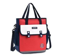 FANDARE 3-in-1-Umhängetasche Tragetasche Kinderrucksack Handtaschen Schulrucksack Mädchen Junge Color-Blocking Daypack Schulranzen Rucksack Büchertaschen im britischen Stil Tagesrucksack Blau Rot