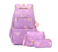 FANDARE 3 IN1 Kinderrucksäcke mit Lunchpaket & Mäppchen Schultasche für Mädchen Junge Juniorrucksäcke Abenteuer-Tornister Schultasche Rucksäcke Kids-Rucksack Kinder-Tragebeutel Schulranzen Violett