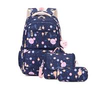 FANDARE 3 IN1 Kinderrucksäcke mit Lunchpaket & Mäppchen Schultasche für Mädchen Junge Juniorrucksäcke Abenteuer-Tornister Schultasche Rucksäcke Kids-Rucksack Kinder-Tragebeutel Schulranzen Dunkelblau