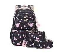 FANDARE 3 IN1 Kinderrucksäcke mit Lunchpaket & Mäppchen Schultasche für Mädchen Junge Juniorrucksäcke Abenteuer-Tornister Schultasche Rucksäcke Kids-Rucksack Kinder-Tragebeutel Schulranzen Schwarz