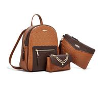 FANDARE 3-teilig Damen Rucksack Elegant Cityrucksack mit Unterarmtasche Umhängetasche Clutch Handgelenk Geldbörse PU Leder Tagesrucksack Damenrucksack Schultertaschen Frauen Daypacks Dunkelbraun