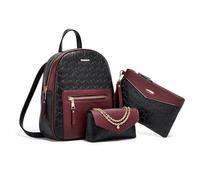 FANDARE 3-teilig Damen Rucksack Elegant Cityrucksack mit Unterarmtasche Umhängetasche Clutch Handgelenk Geldbörse PU Leder Tagesrucksack Damenrucksack Schultertaschen Frauen Daypacks Schwarzbraun