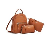 FANDARE 3-teilig Rucksack Damen Elegant Cityrucksack mit Umhängetasche Clutch Geldbörse PU Leder Tagesrucksack Damenrucksack Schultertaschen Frauen Daypack für Universität Arbeit Reise Braun
